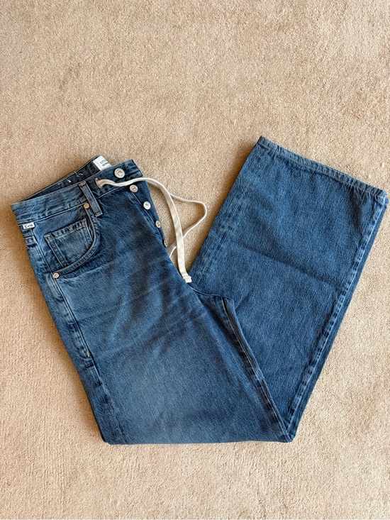 Citizens Of Humanity Denim - Citizens Of Humanity Blue Wide Leg Jeans with Tie Waist and Button Fly